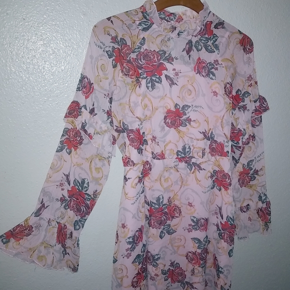 Art Class XL Girls Long Sleeved Pink Red Roses Layered Dress Kids - Picture 4 of 10